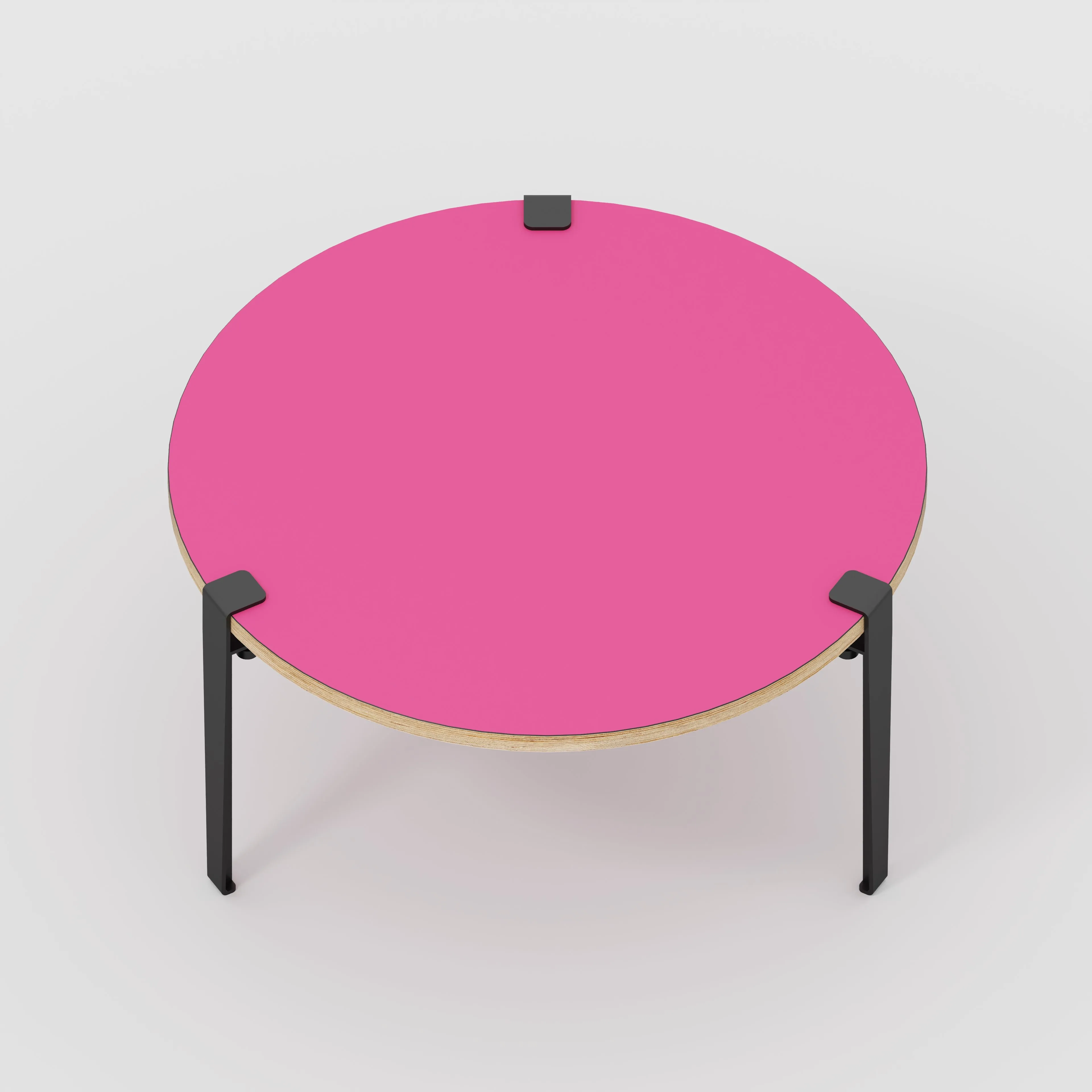 Plywood Round Coffee Table with Black Tiptoe Legs - Formica Juicy Pink - 800(dia) x 430(h)