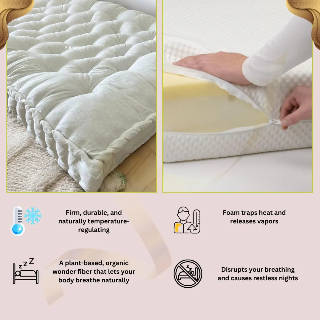 PShomes Organic White Cotton Mattress with Anti-Sag Guarantee | 3X6Ft | Hypoallergenic | Breathable | Foldable Orthopaedic Single Bed | Diamond Stitching | Box Gadda | Eco-Friendly  2cushionC