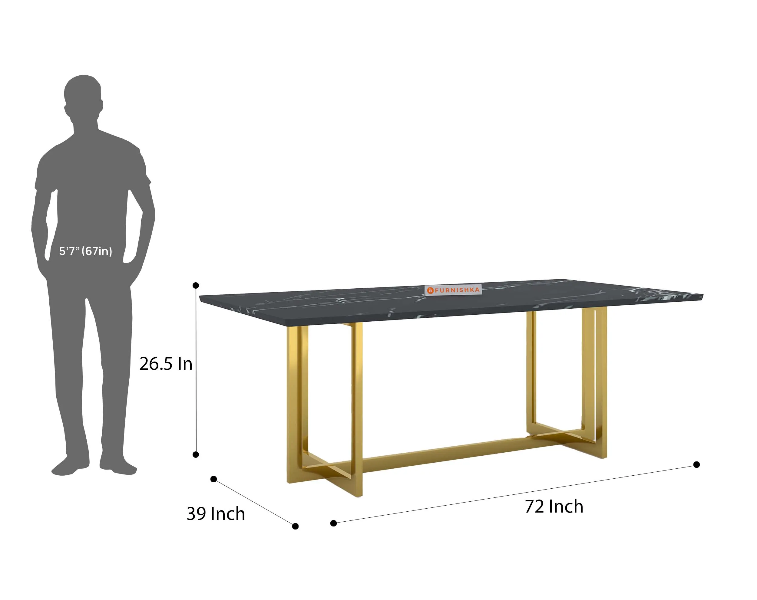 Rodano Dining Table with Black Engineered Marble Top - 6 Seater