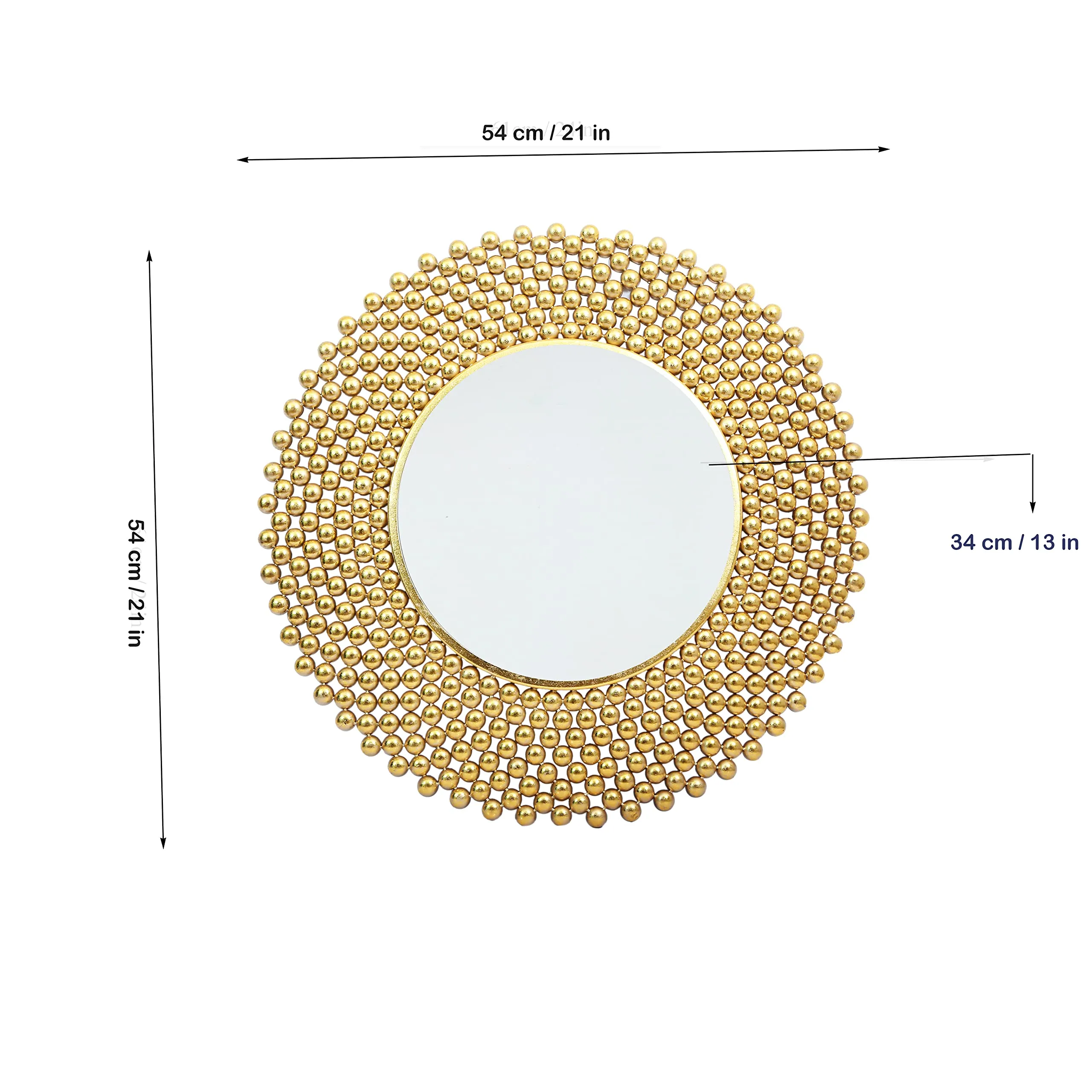 sairow Luxury Wonderful Metal Round Wall Mirror in Colour for Home Decoration- (Gold)