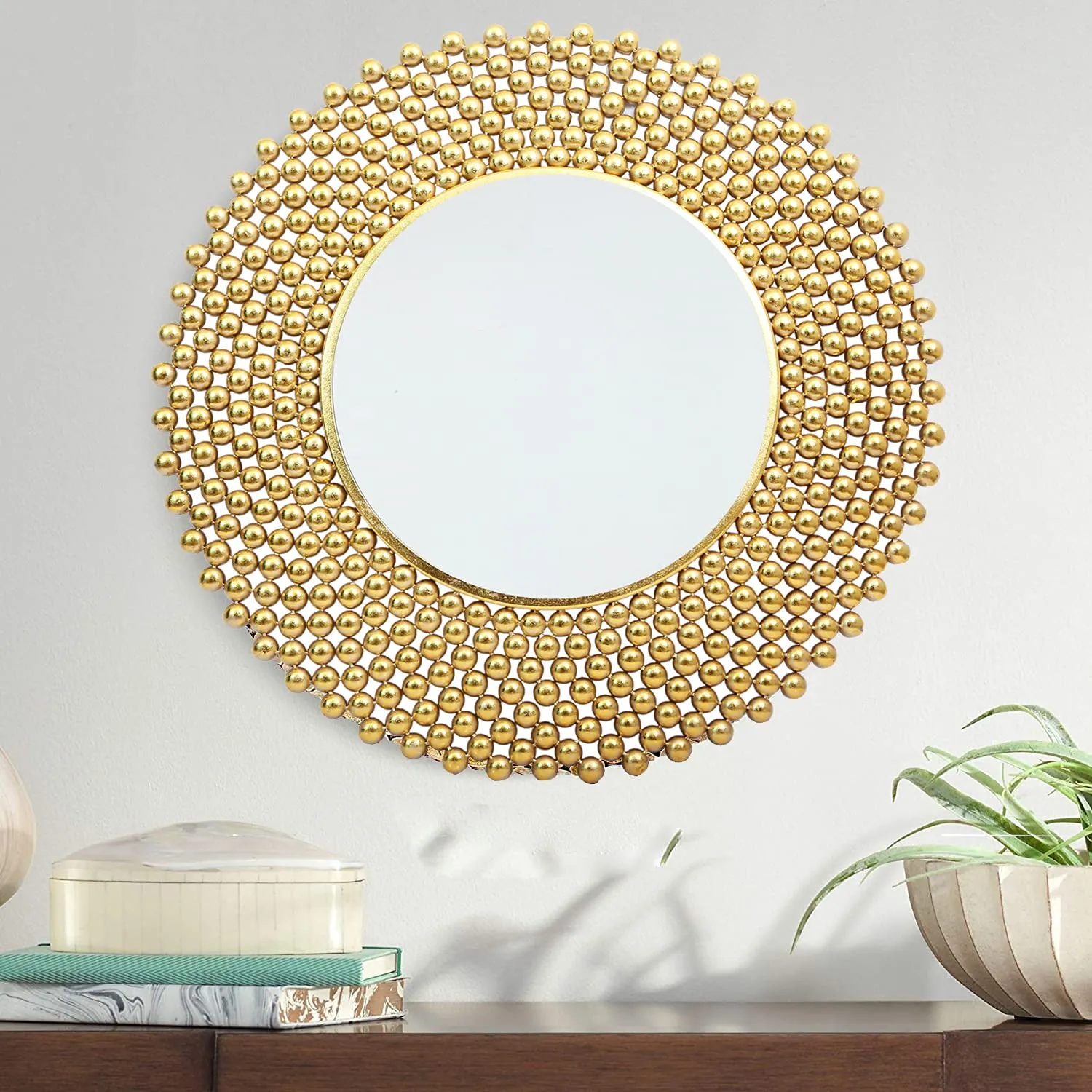 sairow Luxury Wonderful Metal Round Wall Mirror in Colour for Home Decoration- (Gold)