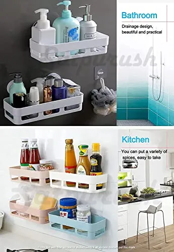 Satpurush Multipurpose Plastic Kitchen Office Organizer Rack Bathroom Kitchen Spice Rack Caddy Soap Holder & Wall Shelf Self-Adhesive Sticker (4 Nos White)