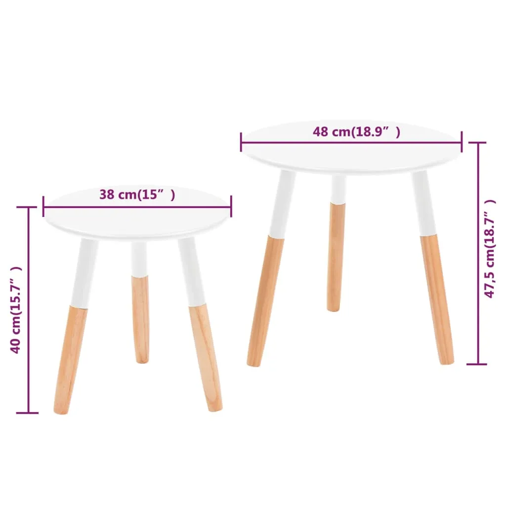 Side Table Set 2 Pieces Solid Pinewood White