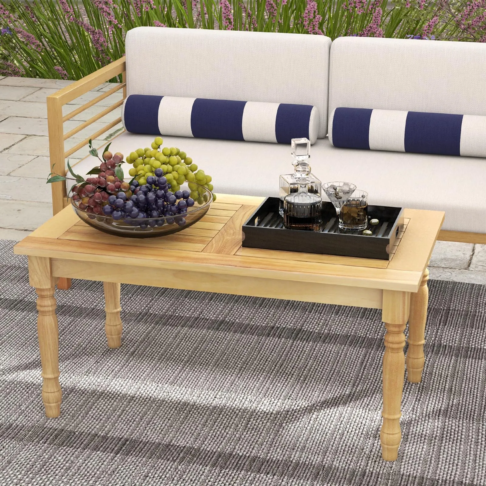 Tangkula Patio Coffee Table, Side Table with Solid Teak Wood Structure, Slatted Tabletop