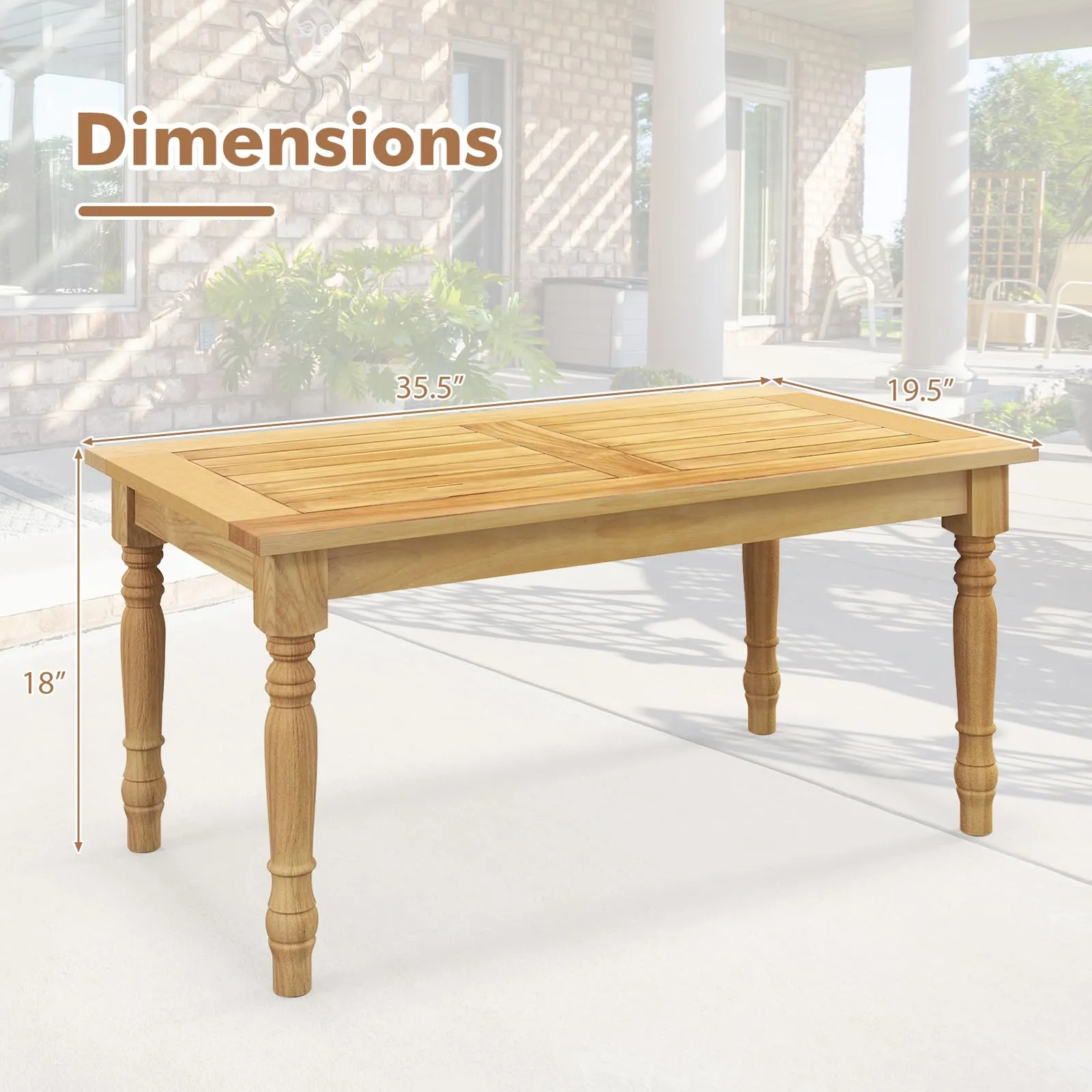 Tangkula Patio Coffee Table, Side Table with Solid Teak Wood Structure, Slatted Tabletop