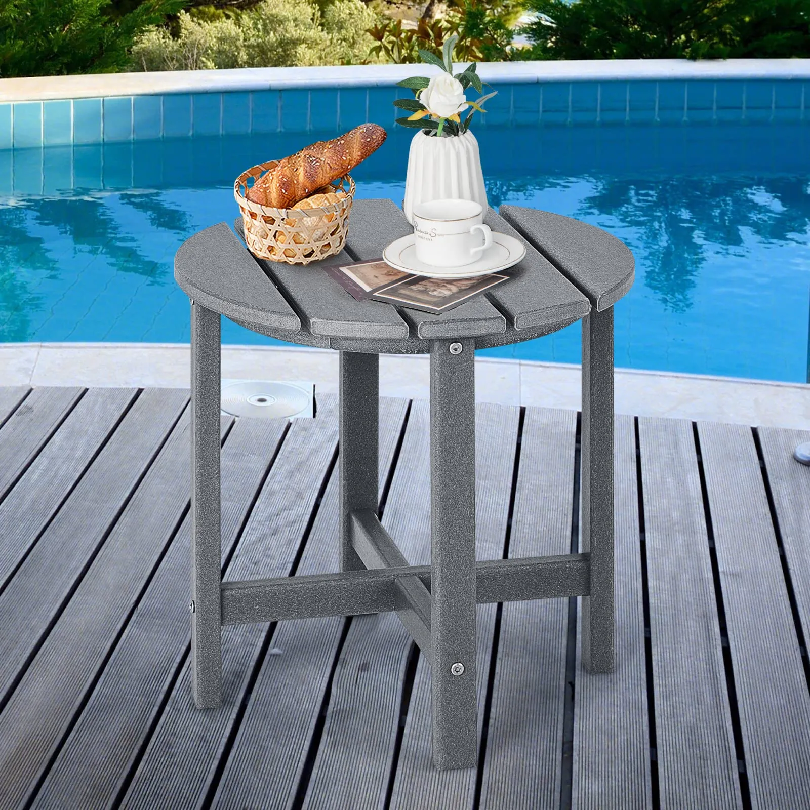 Tangkula Round Outdoor Side Table, 18 Inch Weather Resistant HDPE Adirondack Table