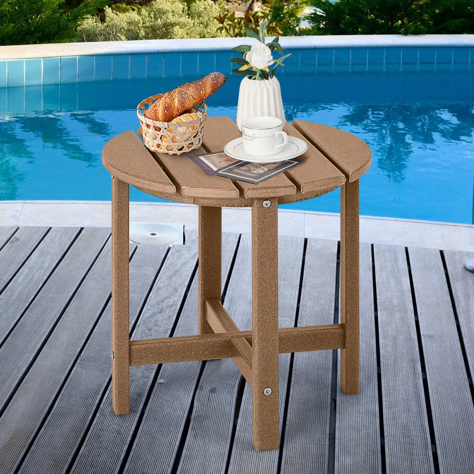 Tangkula Round Outdoor Side Table, 18 Inch Weather Resistant HDPE Adirondack Table