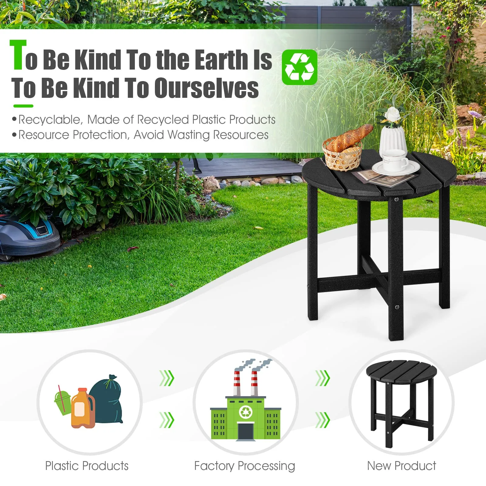 Tangkula Round Outdoor Side Table, 18 Inch Weather Resistant HDPE Adirondack Table