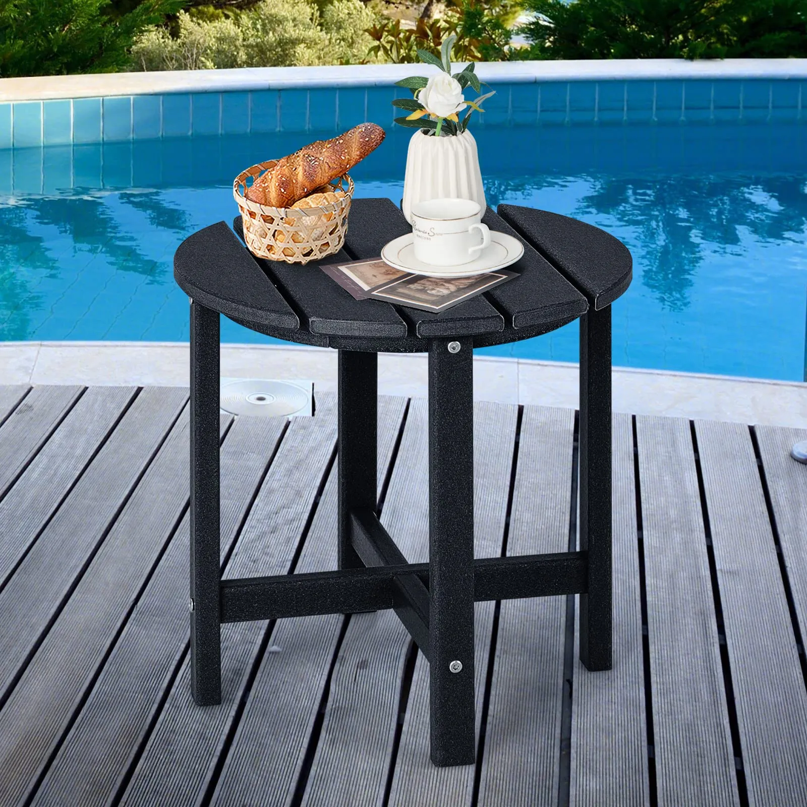 Tangkula Round Outdoor Side Table, 18 Inch Weather Resistant HDPE Adirondack Table