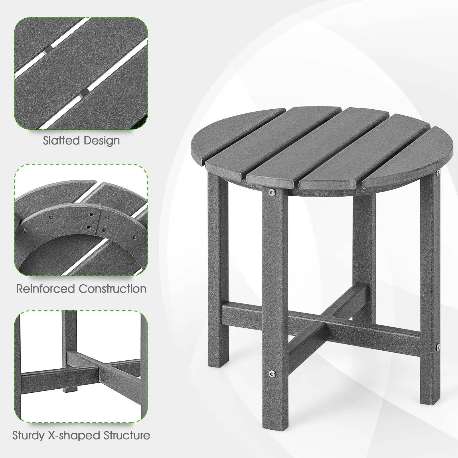 Tangkula Round Outdoor Side Table, 18 Inch Weather Resistant HDPE Adirondack Table