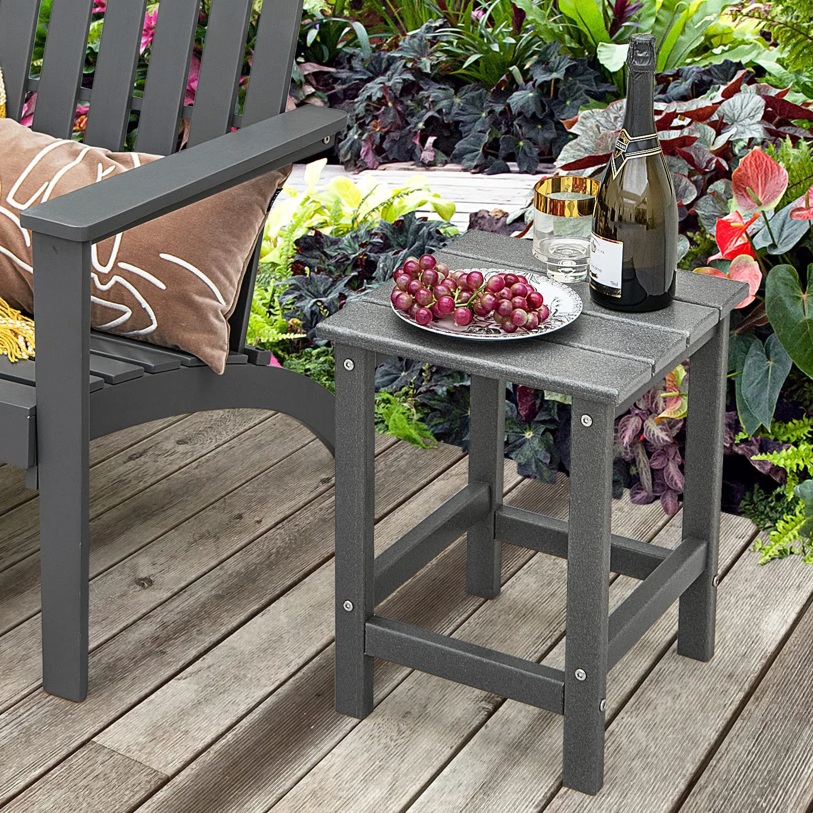 Tangkula Square Outdoor Side Table, Weather Resistant HDPE Adirondack Table