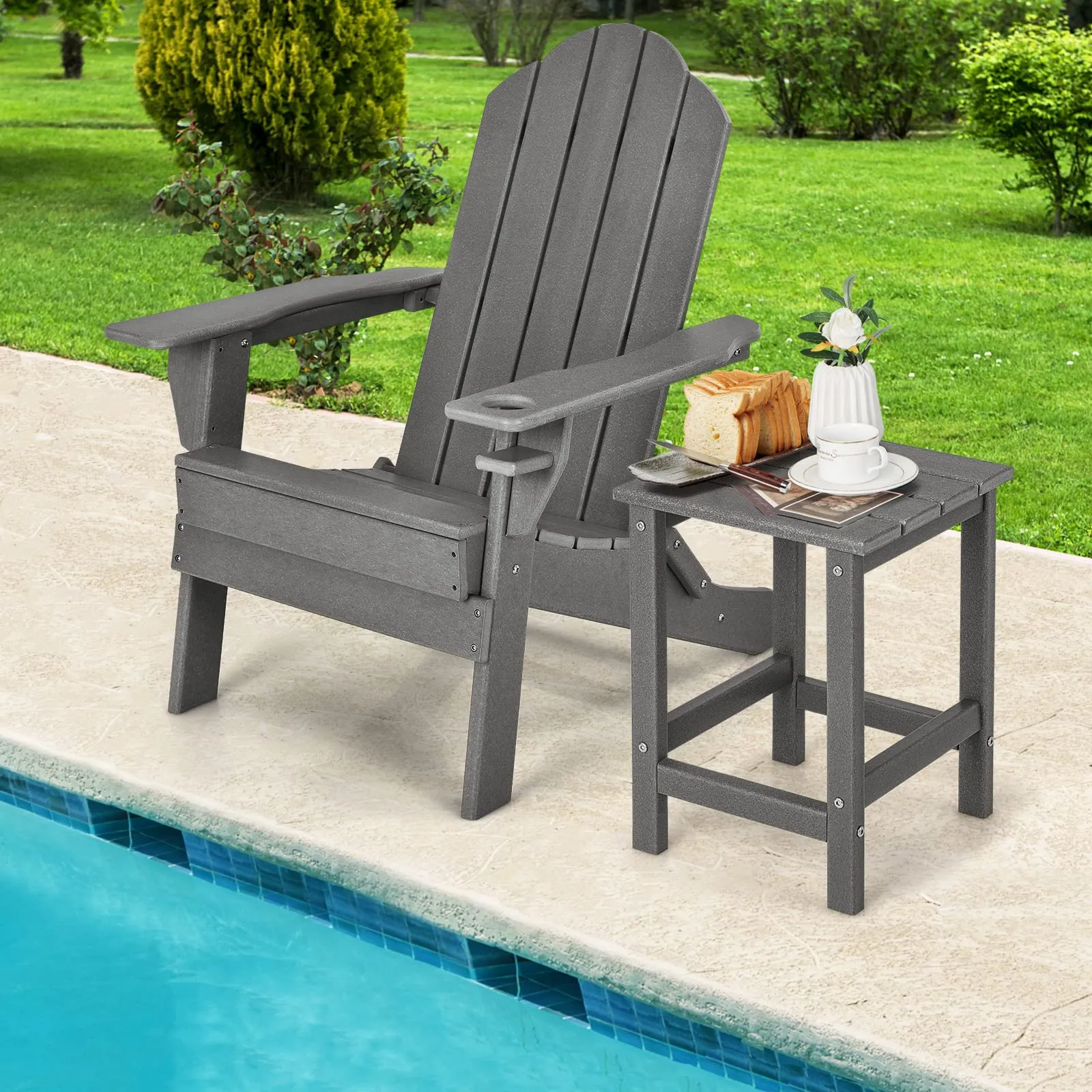 Tangkula Square Outdoor Side Table, Weather Resistant HDPE Adirondack Table