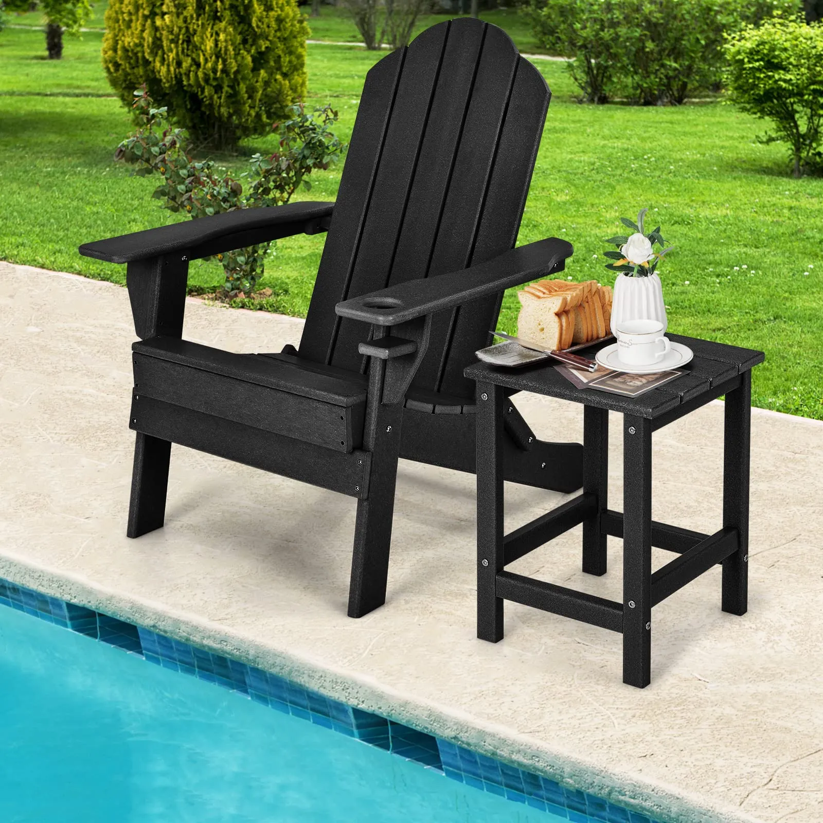 Tangkula Square Outdoor Side Table, Weather Resistant HDPE Adirondack Table