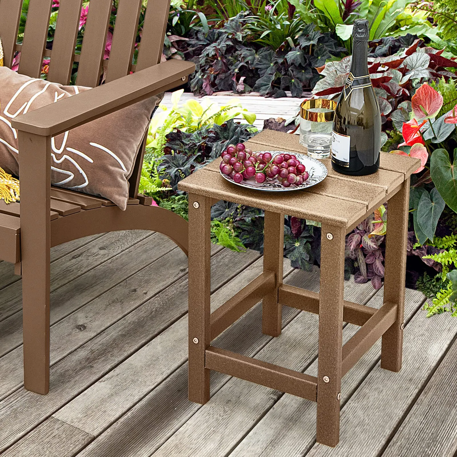 Tangkula Square Outdoor Side Table, Weather Resistant HDPE Adirondack Table