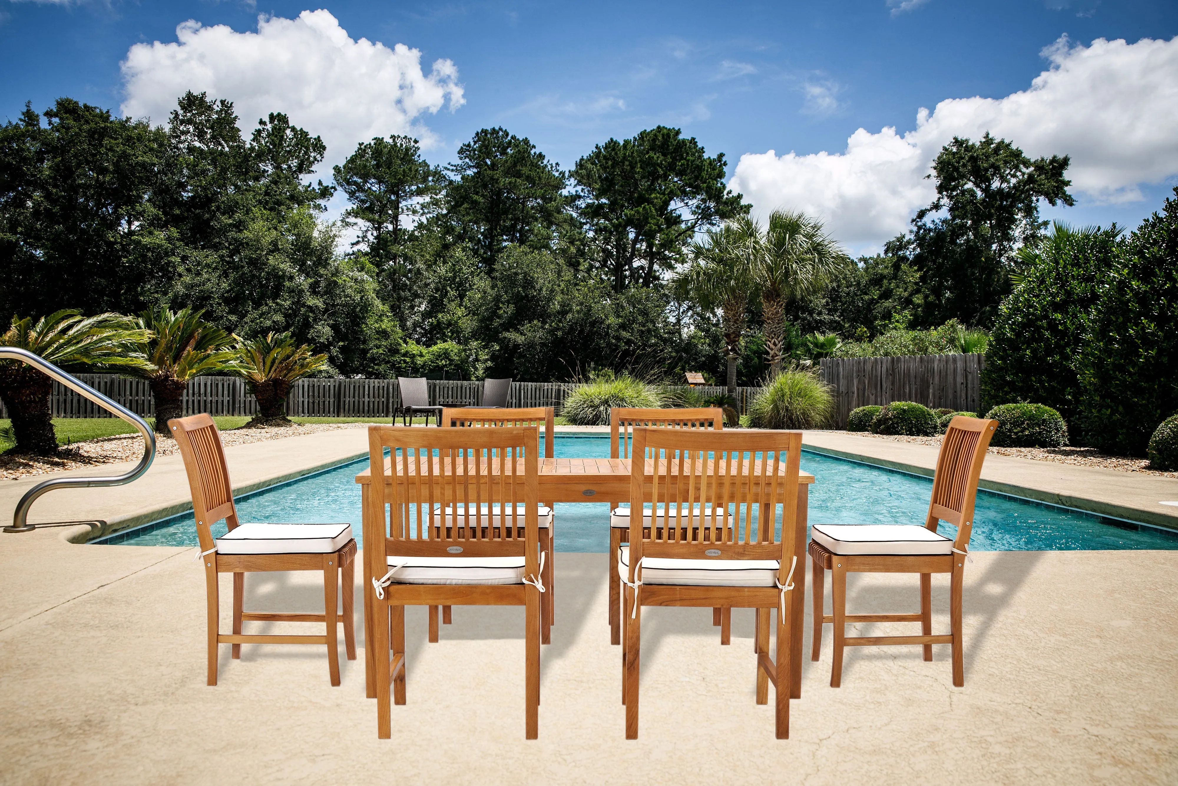 Teak Wood Bermuda Rectangular Patio Bistro Table, Dining Height (55", 63" and 71" sizes)