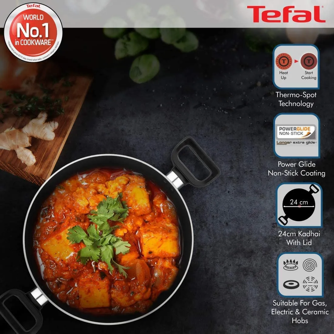 Tefal, Delicia Kadai Cooking Pot with Lid 28cm – B4689885