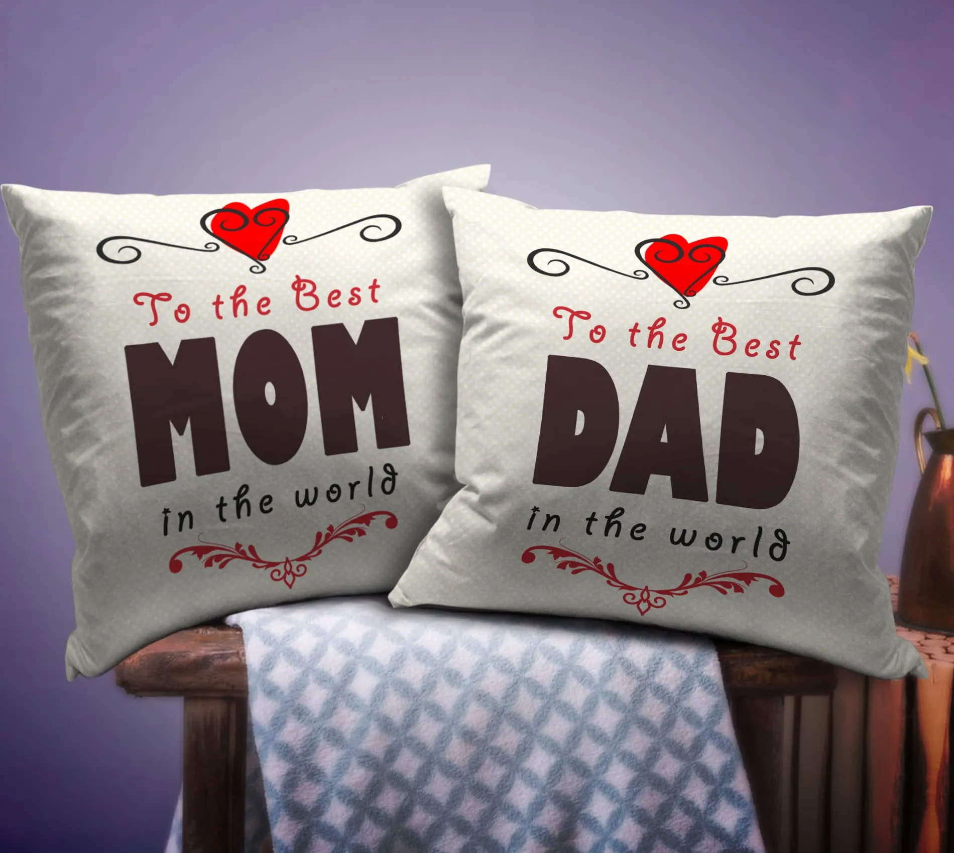 TIED RIBBONS Fathers Day Birthday Anniversary Best Gift for Mom Dad from Son Daughter | Gift for Father | Set of 2 Printed Cushion(12 Inch X 12 Inch) with Free Filler Combo Set