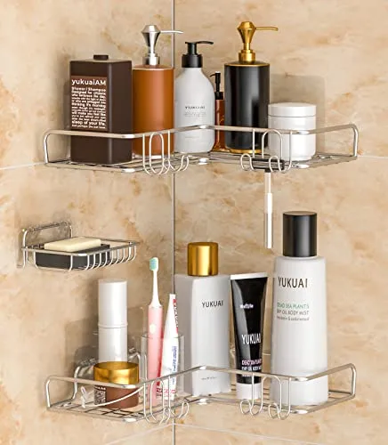 Vdomus Corner Shower Caddy Shelf No Drilling Bathroom Organizer 3 Pack