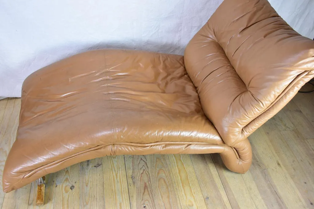 Very large brown leather chaise longue - 1960's lounge chair 61"