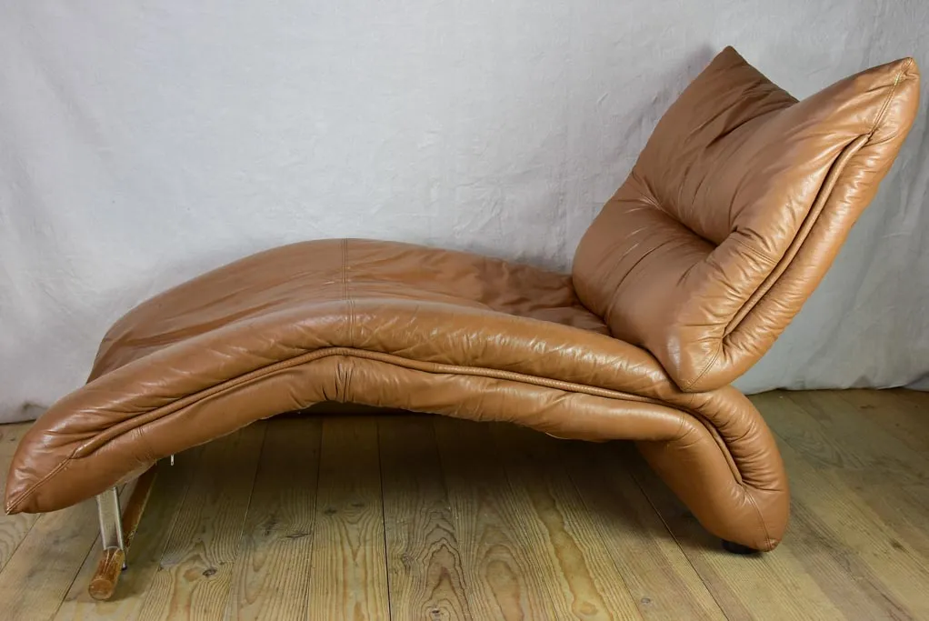 Very large brown leather chaise longue - 1960's lounge chair 61"