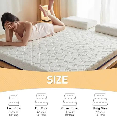 ZFHTAO Japanese Futon Floor Mattress Foldable Tatami Mattress, Roll Up Mattress Tatami Mat, Sleeping Pad for House Guest, Camping, Travel Twin Full Queen, White-Twin